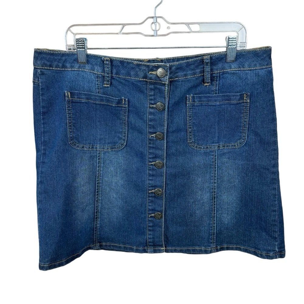 Earl Jeans Dark Blue Button Denim Y2K Mini Skirt with Pockets Plus Size 14